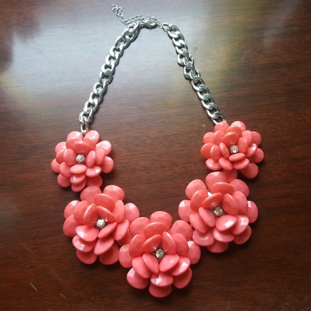 Coral floral statement necklace